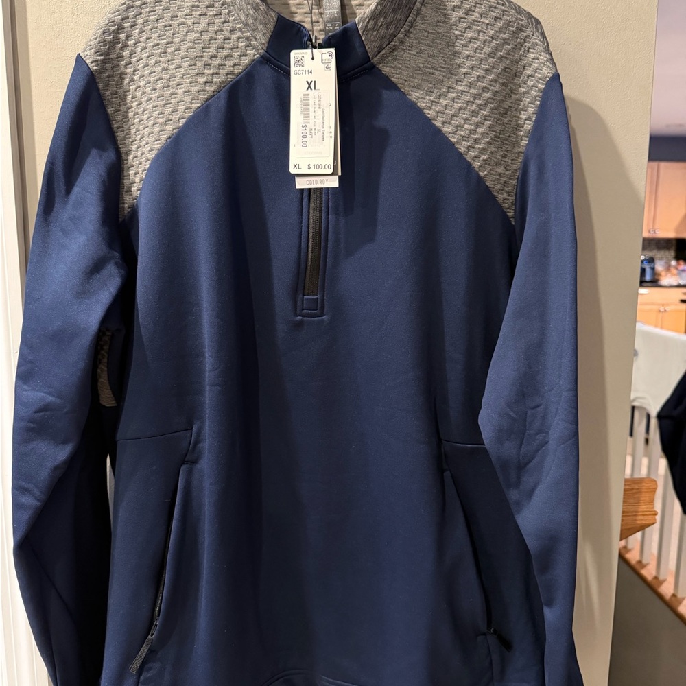 adidas Men's Navy and Gray Half-Zip Performance Pullover